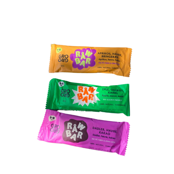 NYHET! Råwbar fra GroGro 3 smaker (1 eske a 30 stk)